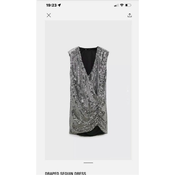 ZARA Drapped Wrap Silver a neck Sequin Shoulder Padded Deess - Picture 5 of 9